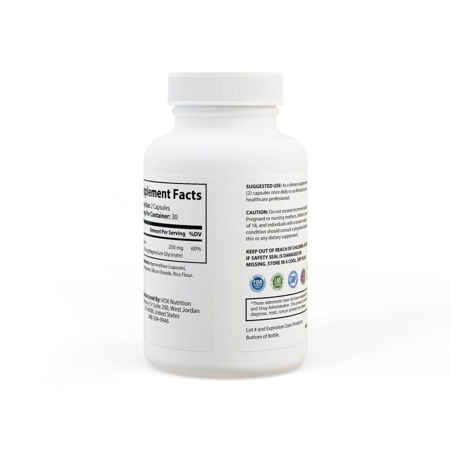 Magnesium Glycinate Supplement (60 Capsules), by Diamond View Farms