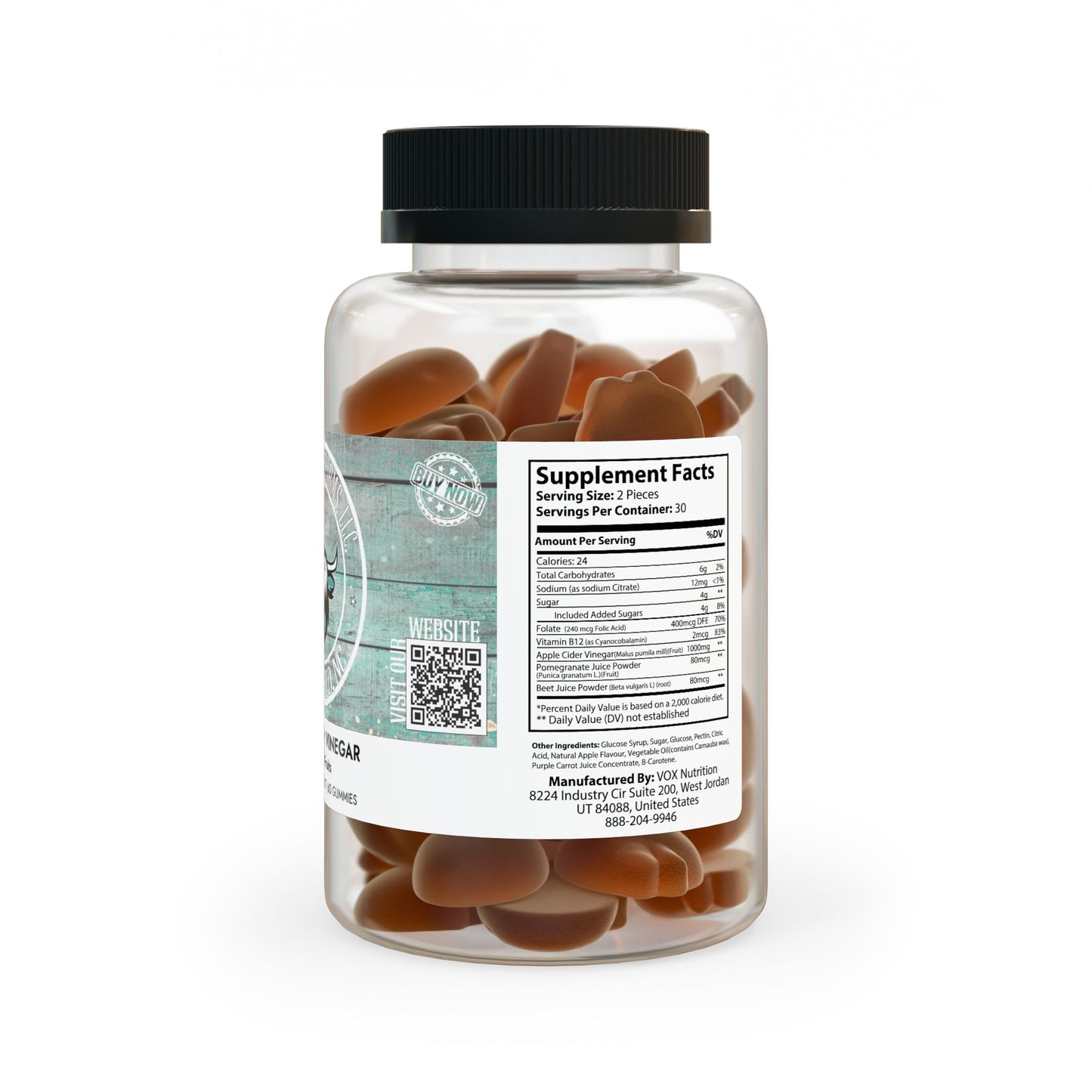 Apple Cider Vinegar Gummies (60 Gummies), by Diamond View Farms