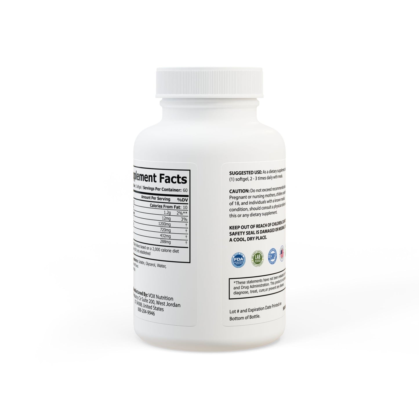 Omega 3 Fish Oil Supplement (60 Softgels), by Diamond View Farms
