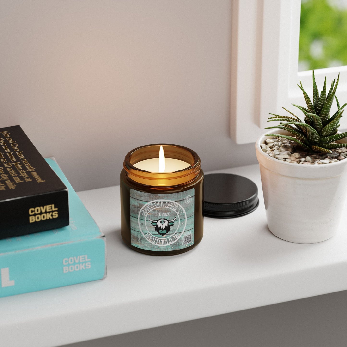 Rustic Scented Soy Candle - Amber Jar with Custom Label, by Diamond View Farms