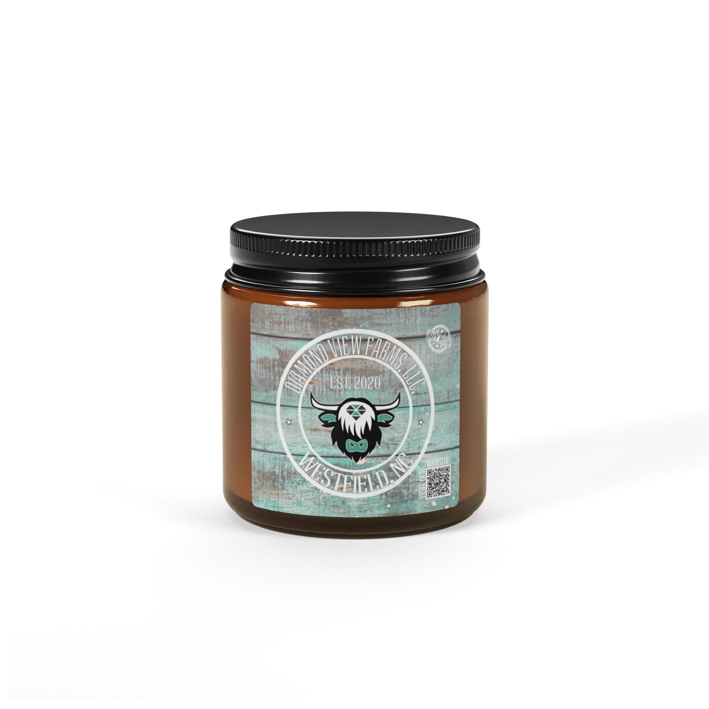 Rustic Scented Soy Candle - Amber Jar with Custom Label, by Diamond View Farms