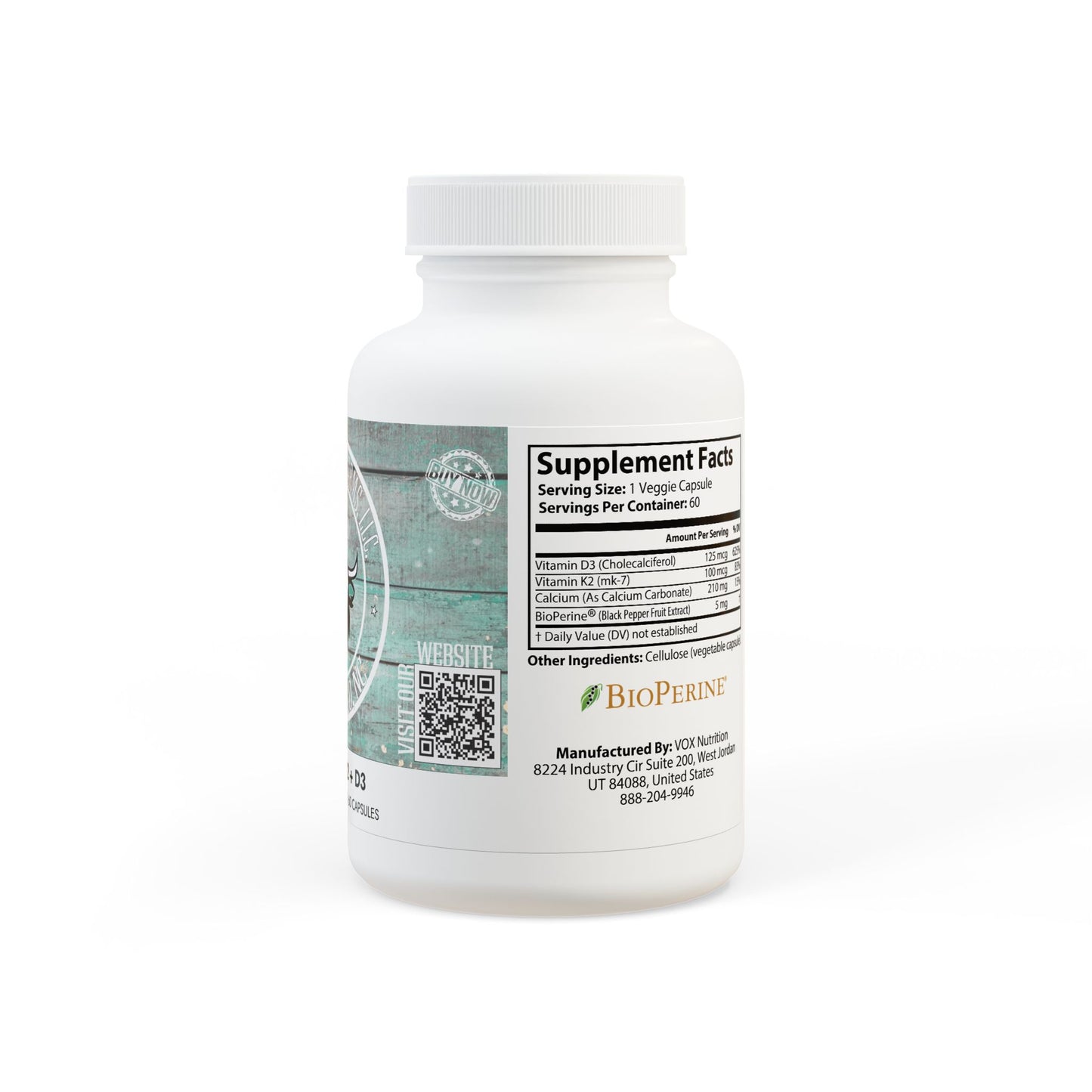 Vitamin K2 + D3 Supplement (60 Capsules), by Diamond View Farms